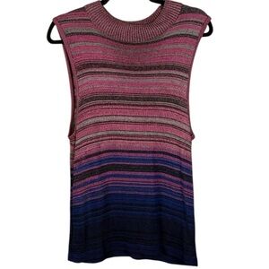 Nexus Vintage Vibrant Artsy Blue Pink Striped Knit Sleeveless Knit Top Size 16